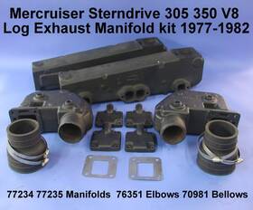 70981 Mercruiser 77234 77235 76351 Exhaust Manifold Kit Log Style 305 350 V8 Chevy 1977-82