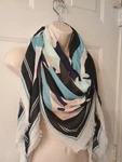 New Ann Taylor Loft The Square Fringe Blush Aqua Navy Polyester Scarf Sz 50"X50". Fixed Price $15.00.