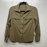 Flax Cotton Womens Shirt Medium Army Green Roll Tab Rodeo Western Coastal Beachy. Fixed Price $12.44.